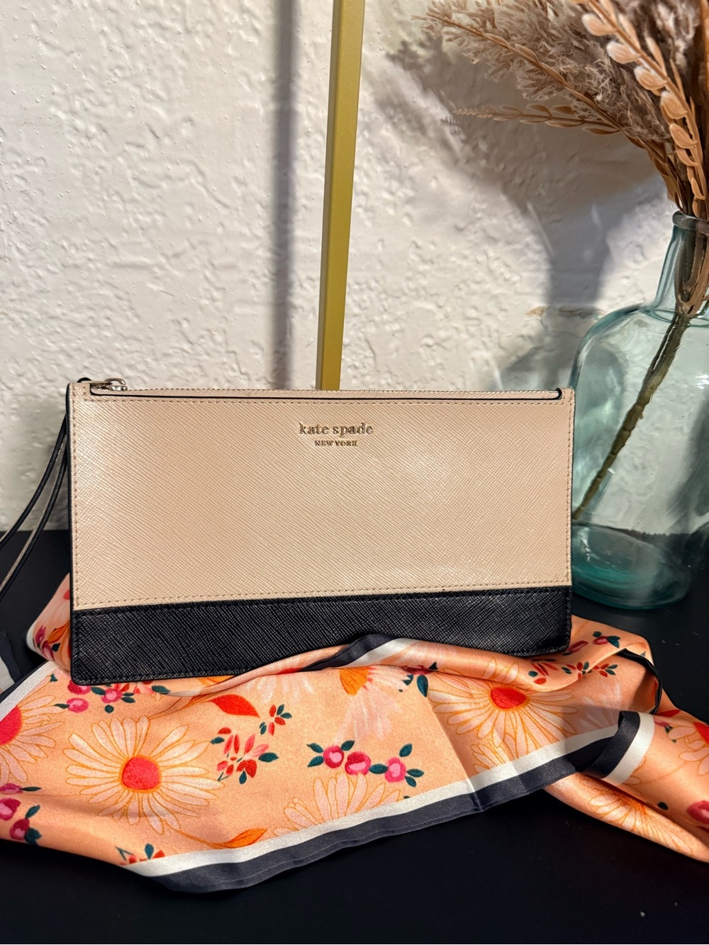 kate spade Two-Tone Canvas and Black Leather Wristlet